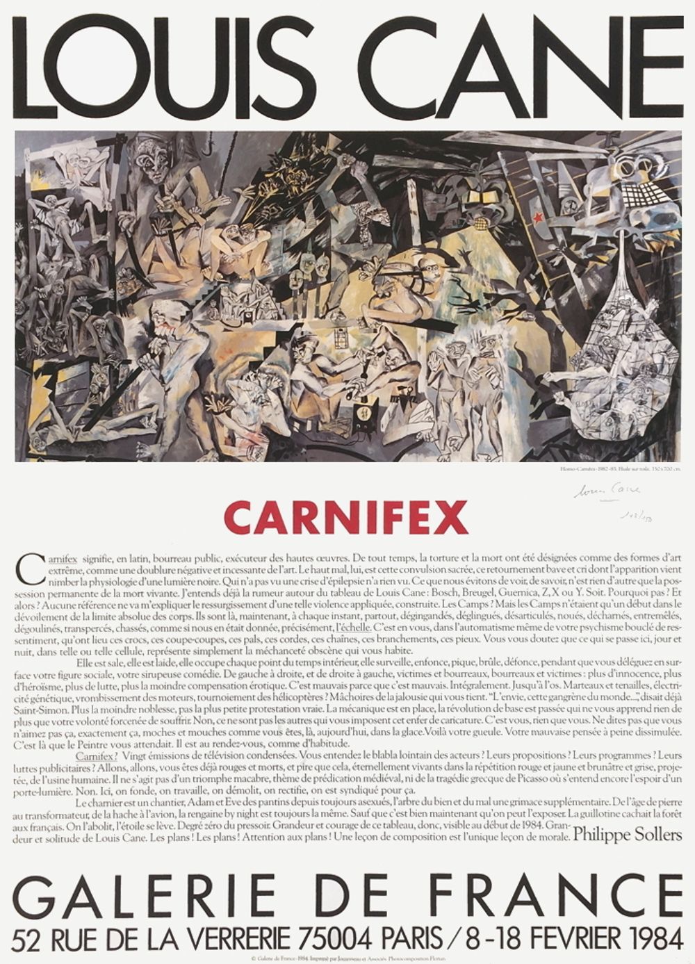 Louis Cane, Carniflex, signed poster