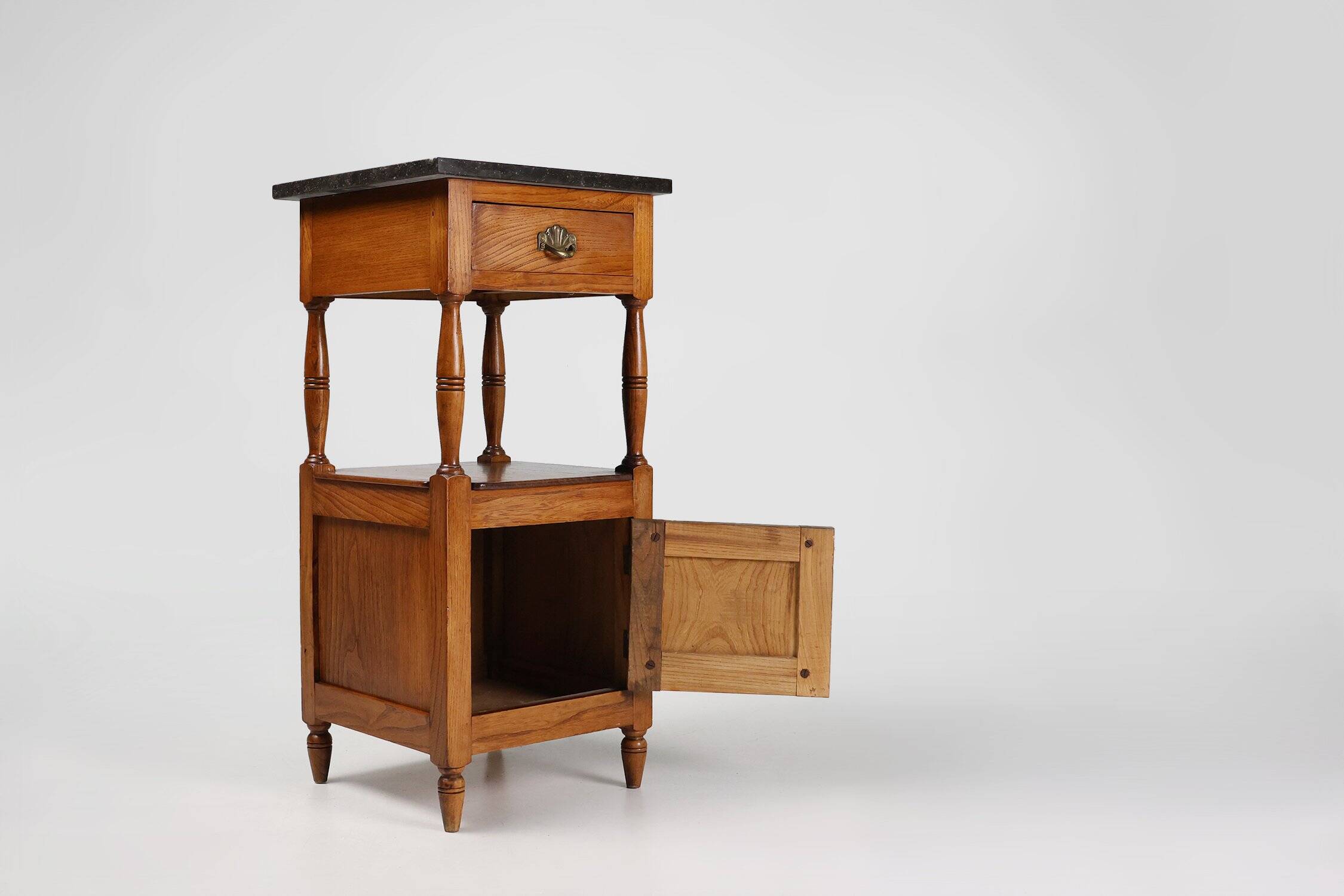 Table de nuit Art Déco française avec plateau en pierre bleue, années 1920