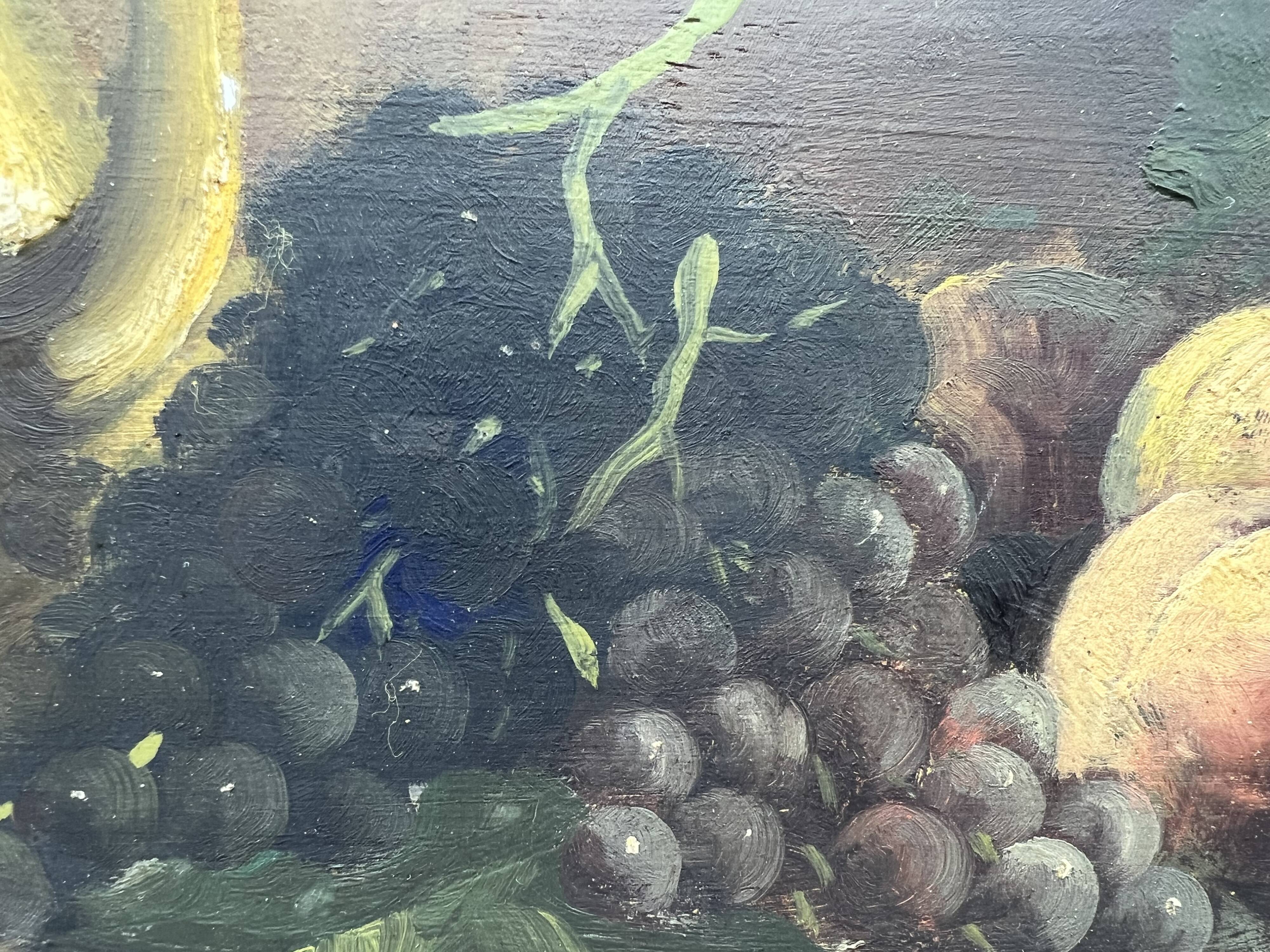 Still life painting with fruit and teapot