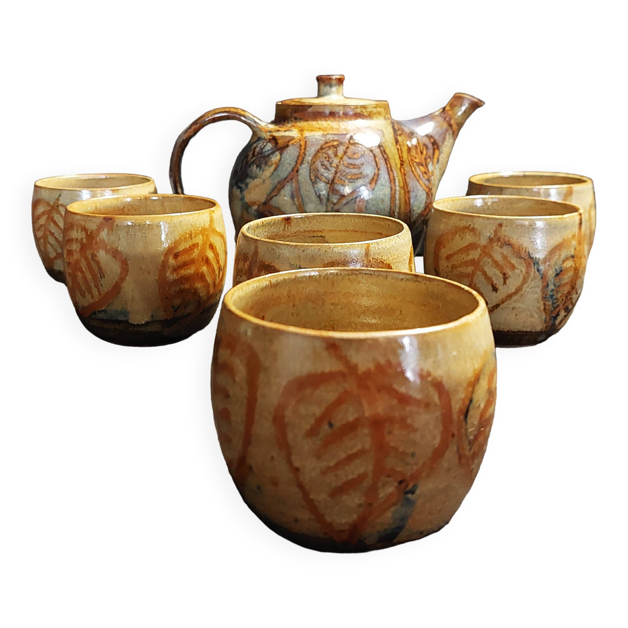 20th century ceramic tea service signed Jean Claude Seris