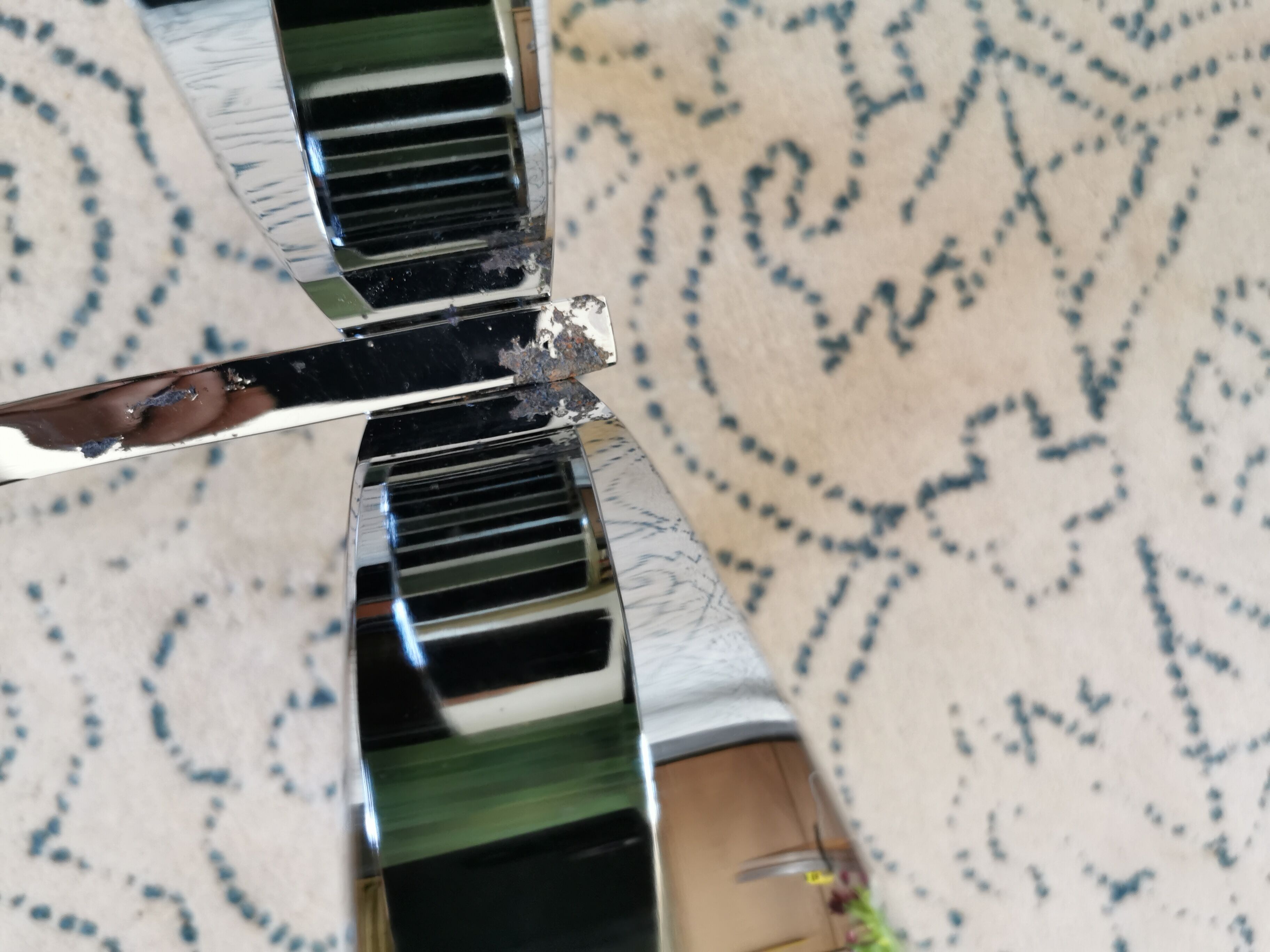 Vintage coffee table 70s in chrome metal and tinted glass
