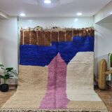 Modern Moroccan Beni Ouarain Rug with Color Block Design – Hand Woven Wool Rug