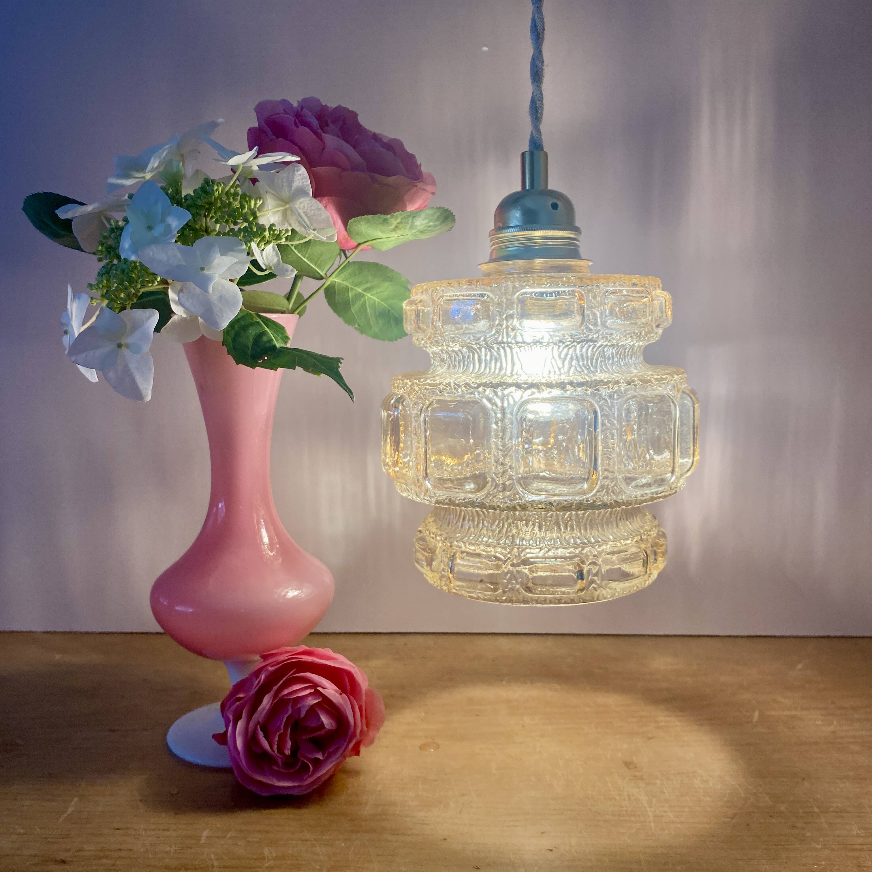 Vintage globe pendant light in amber glass