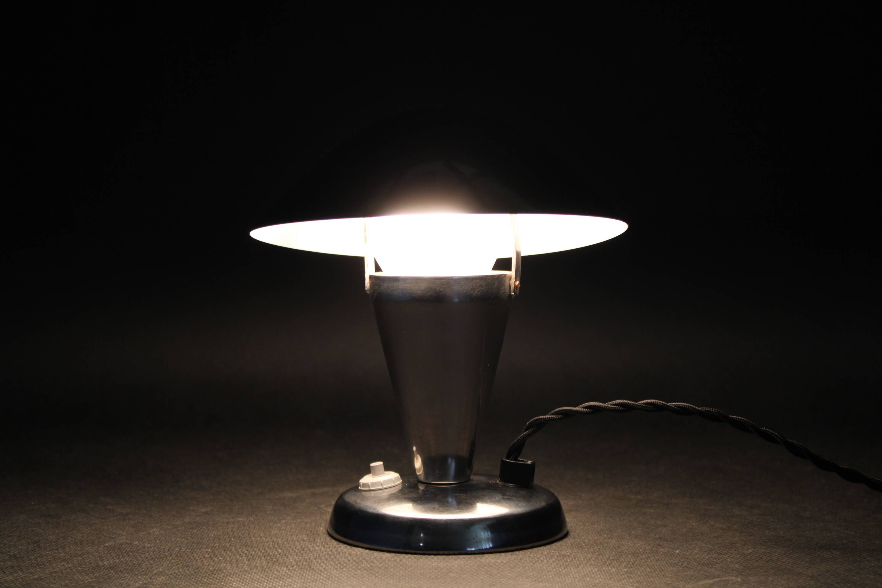 Bauhaus adjustable chrome mushroom table lamp, Czechoslovakia, 1930s