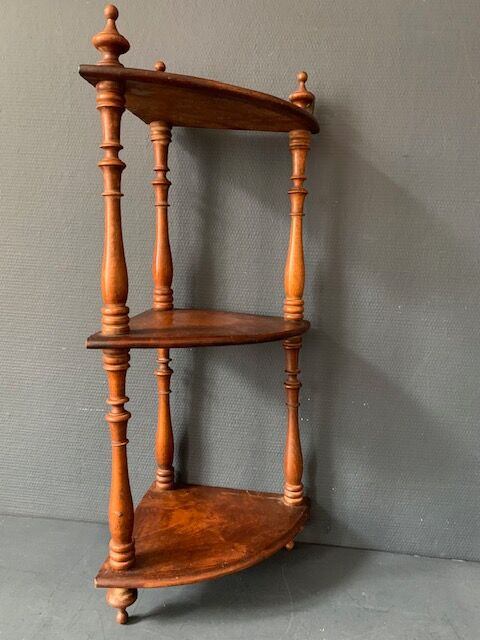 Small old corner shelf in turned wood, 19th century