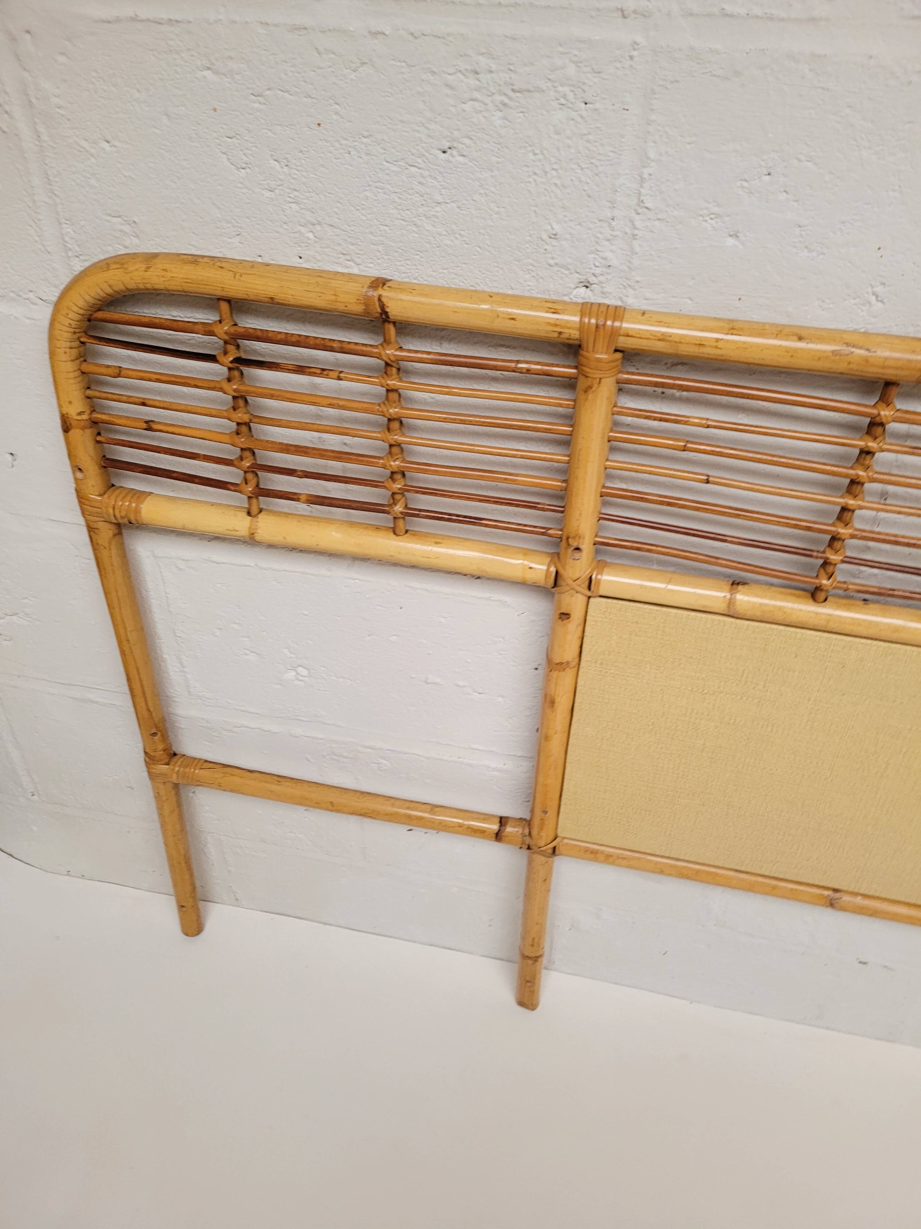 Rattan headboard with vintage bedside tables 1960