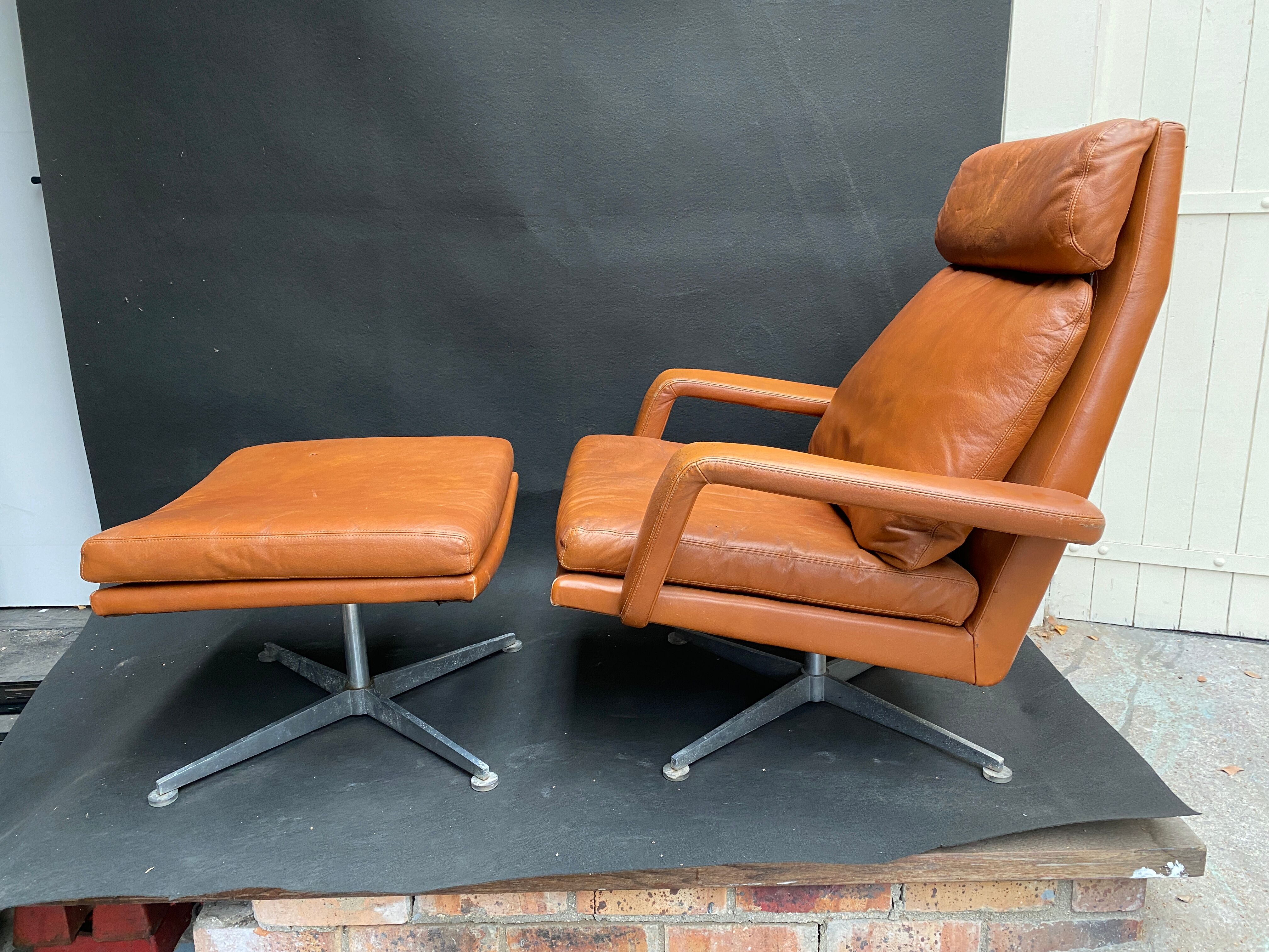 Lounge chair and ottoman leather cognac
