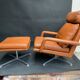Lounge chair and ottoman leather cognac