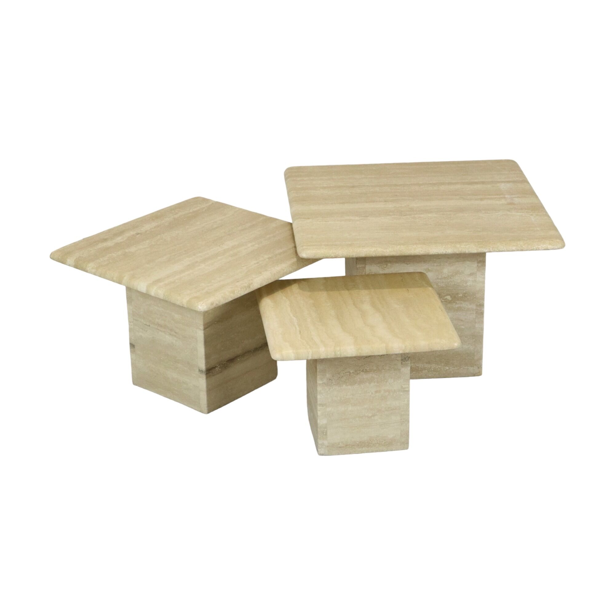 Set of 3 Vintage Travertine Nest Tables Coffee Tables Italy 1970s Design Side Table