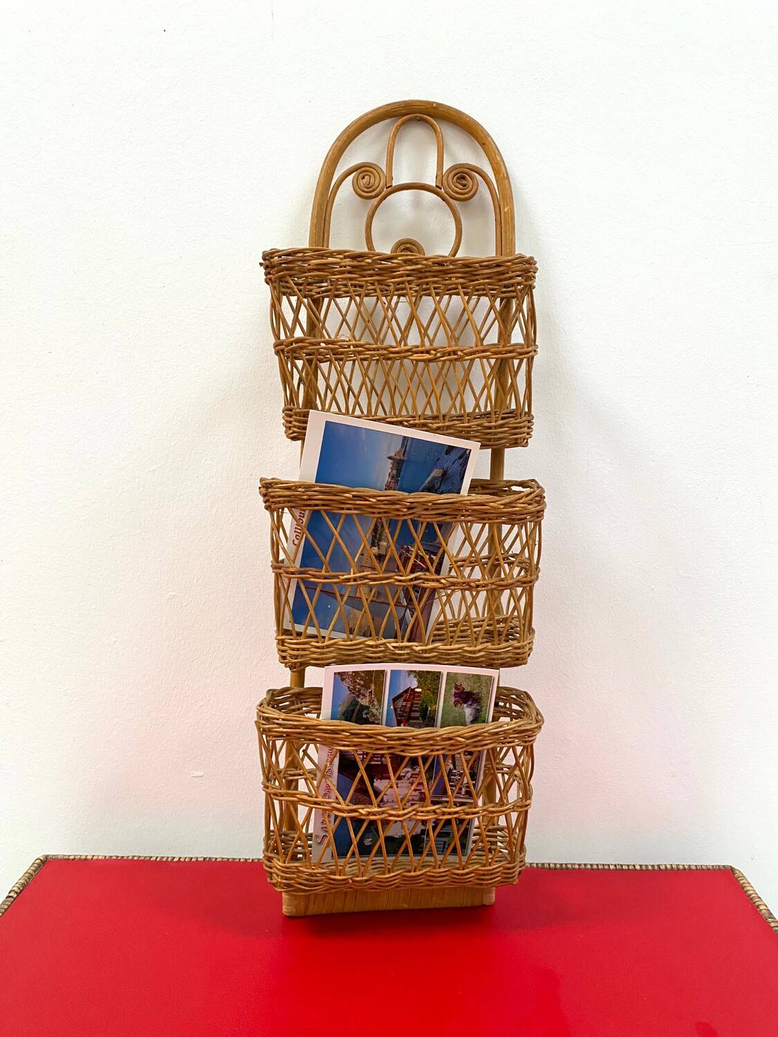 Vintage Peacock Rattan Desk Organizer