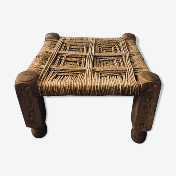 Tabouret corde et bois sculpté