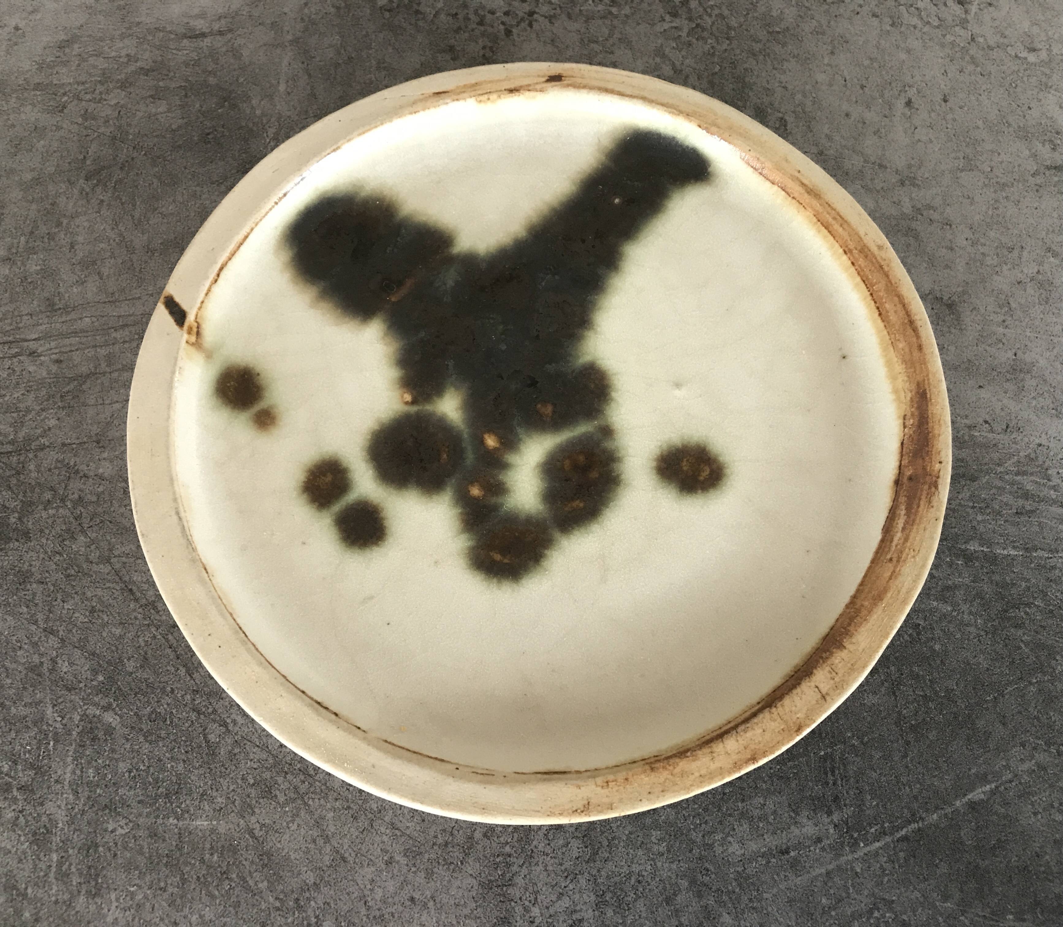 Small vintage plate from the La Colombe pottery, Vallauris artistic effect stoneware