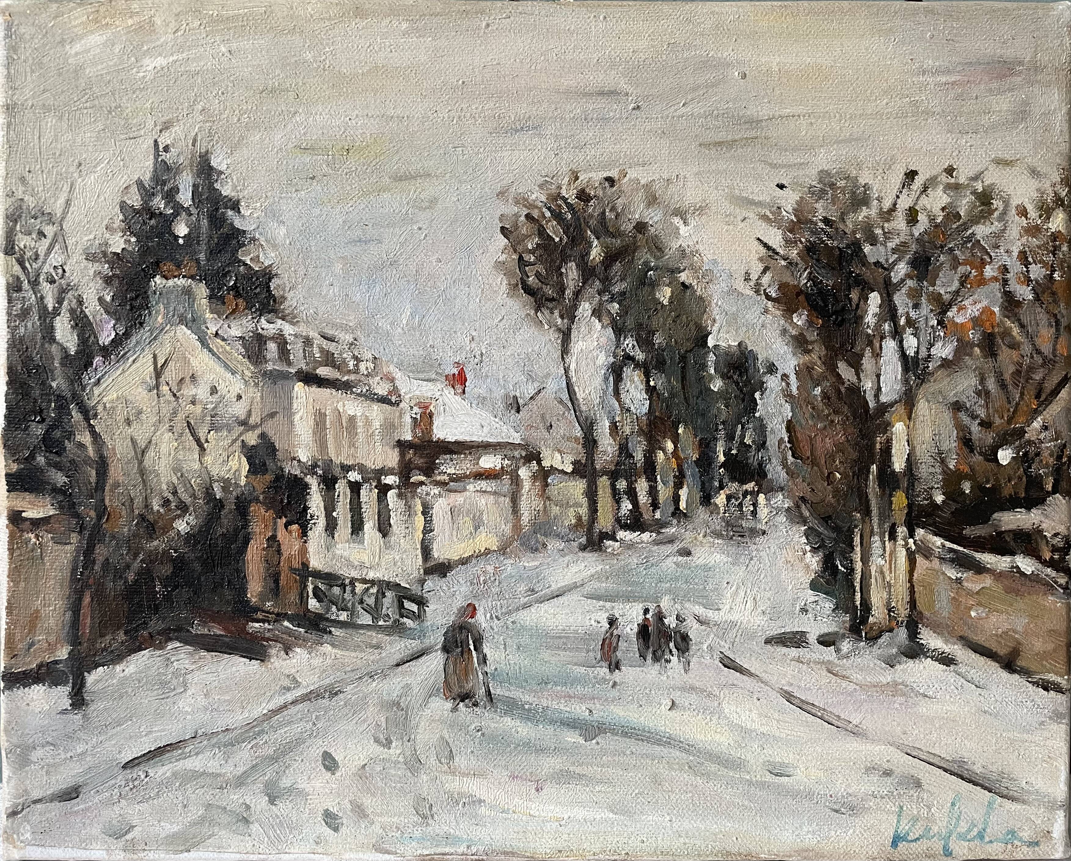 Old painting snow landscape signed