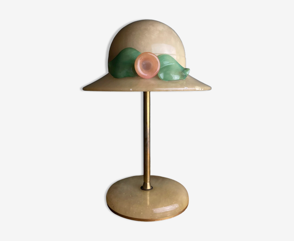 Lampe de table vintage en albâtre Lady Hat Italie 1970s