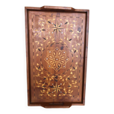 Ancien plateau de service art nouveau marqueterie bois & nacre vintage