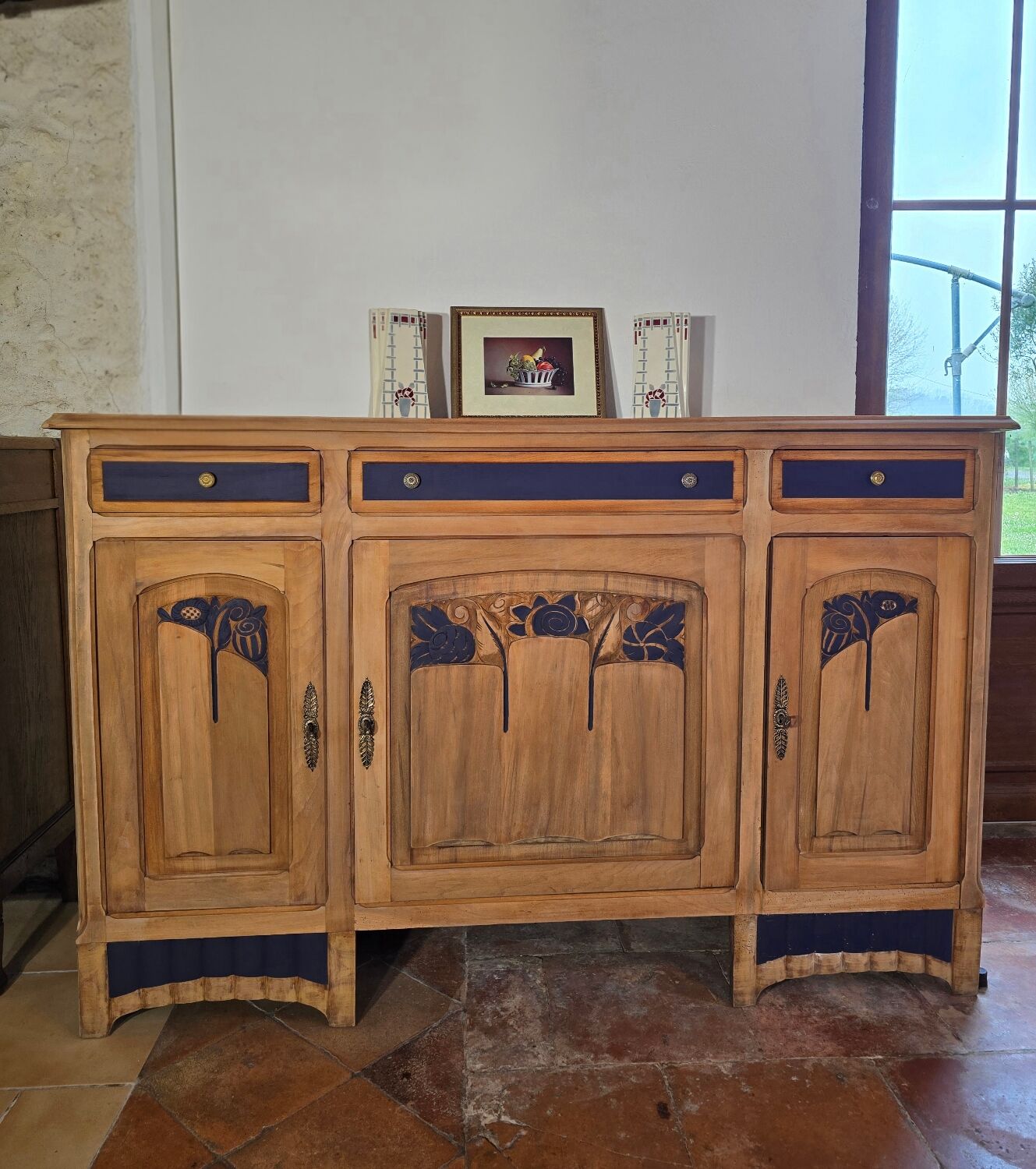 Buffet made of solid cherry wood, late Art Nouveau.