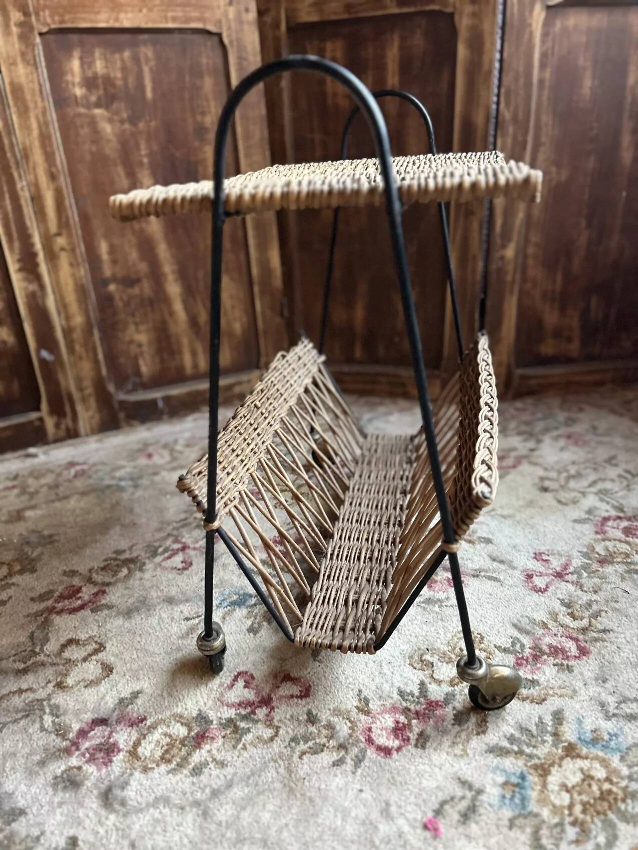 Vintage 1960s rattan magazine rack