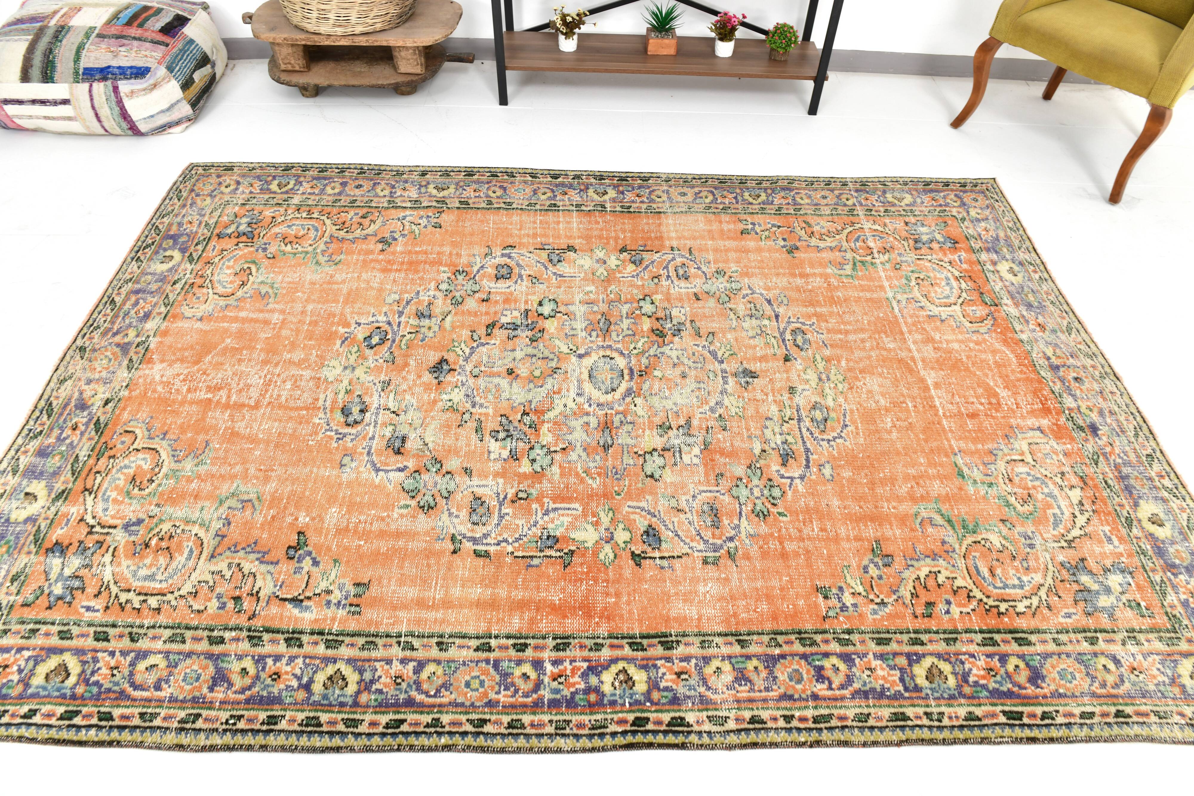 Pumpink Orange Classic Turkish Vintage Rug, 191x272Cm