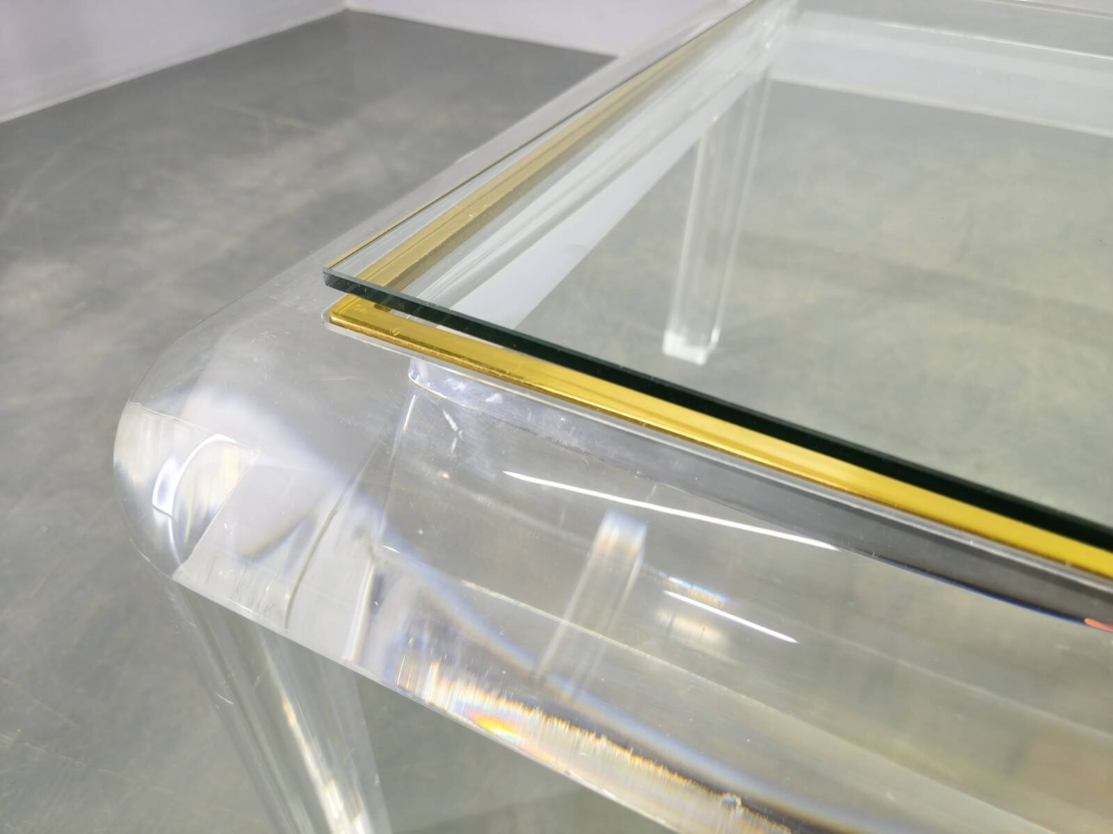 Italian Acrylic, Brass and Glass Coffee Table, 1980s