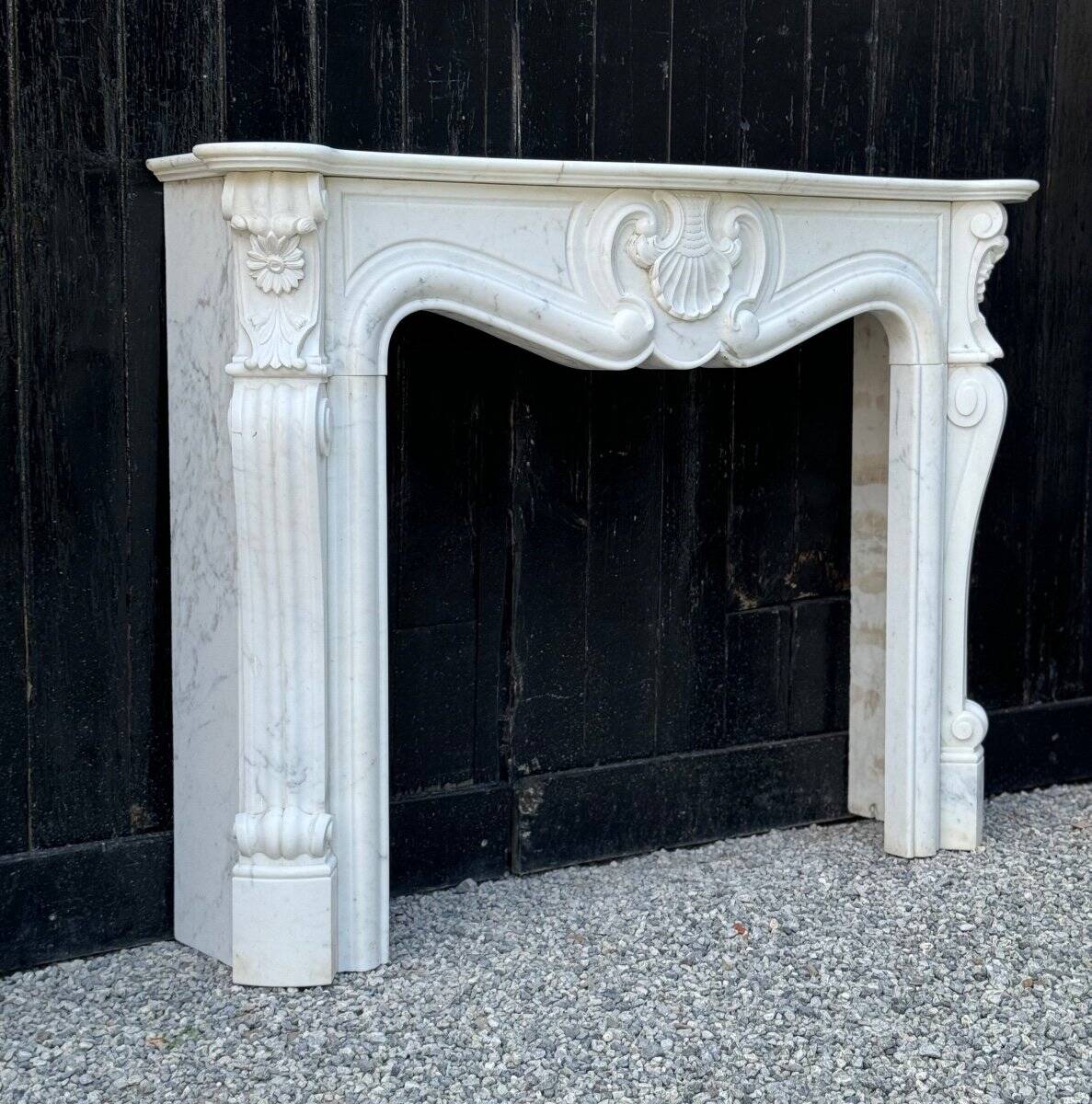 Louis XV style white Carrara marble fireplace circa 1980