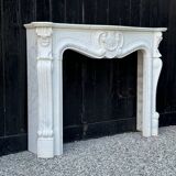 Louis XV style white Carrara marble fireplace circa 1980