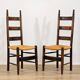 Set of 4 brutalist chairs in carved wood and straw – Circa 1940