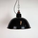 East German Black Enamel Factory Light by LBD Veb Leuchtenbau Dresden, 1950