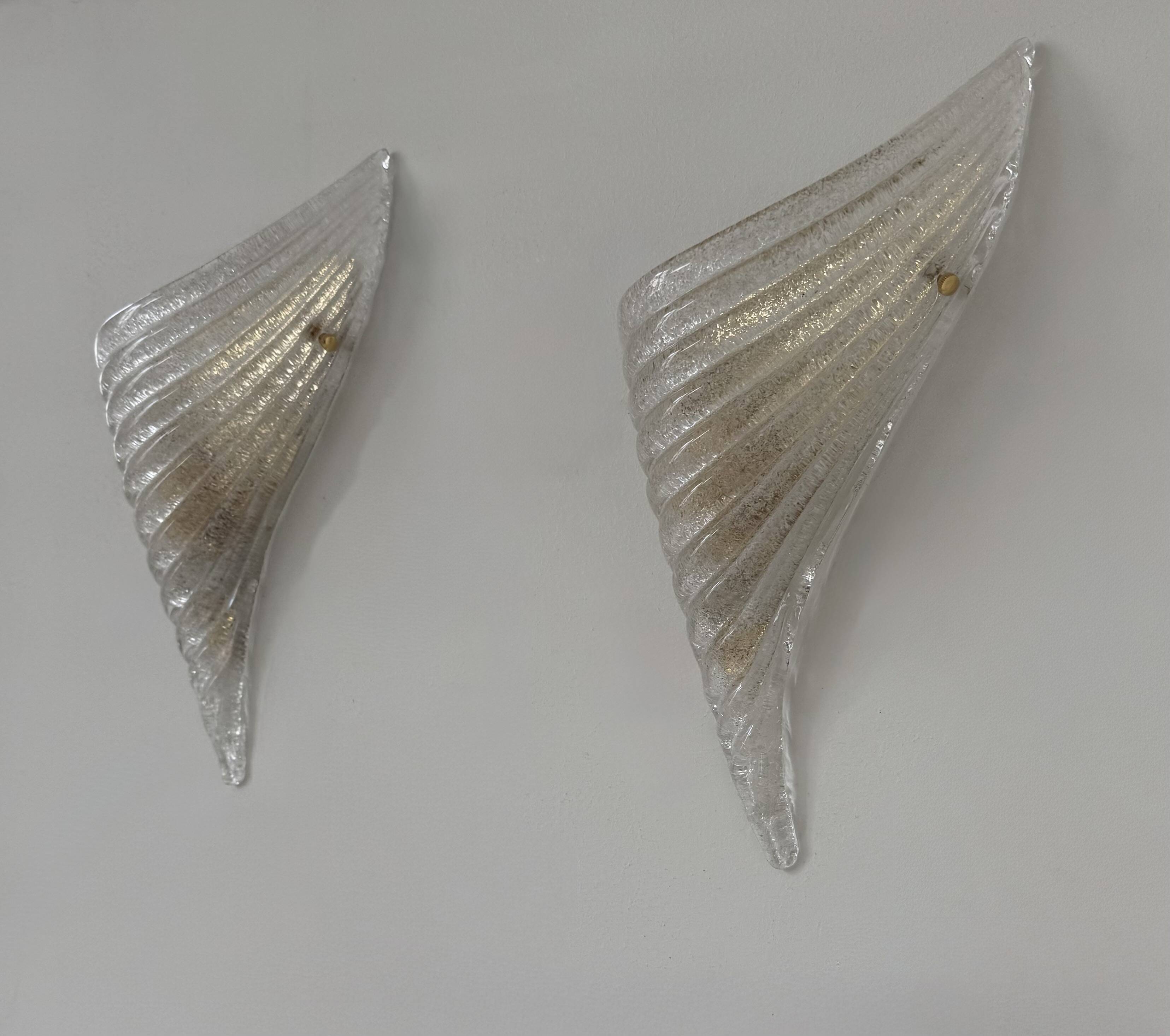 Paire d'appliques vintage moulé pressé, verre de Murano, Italie, 1980