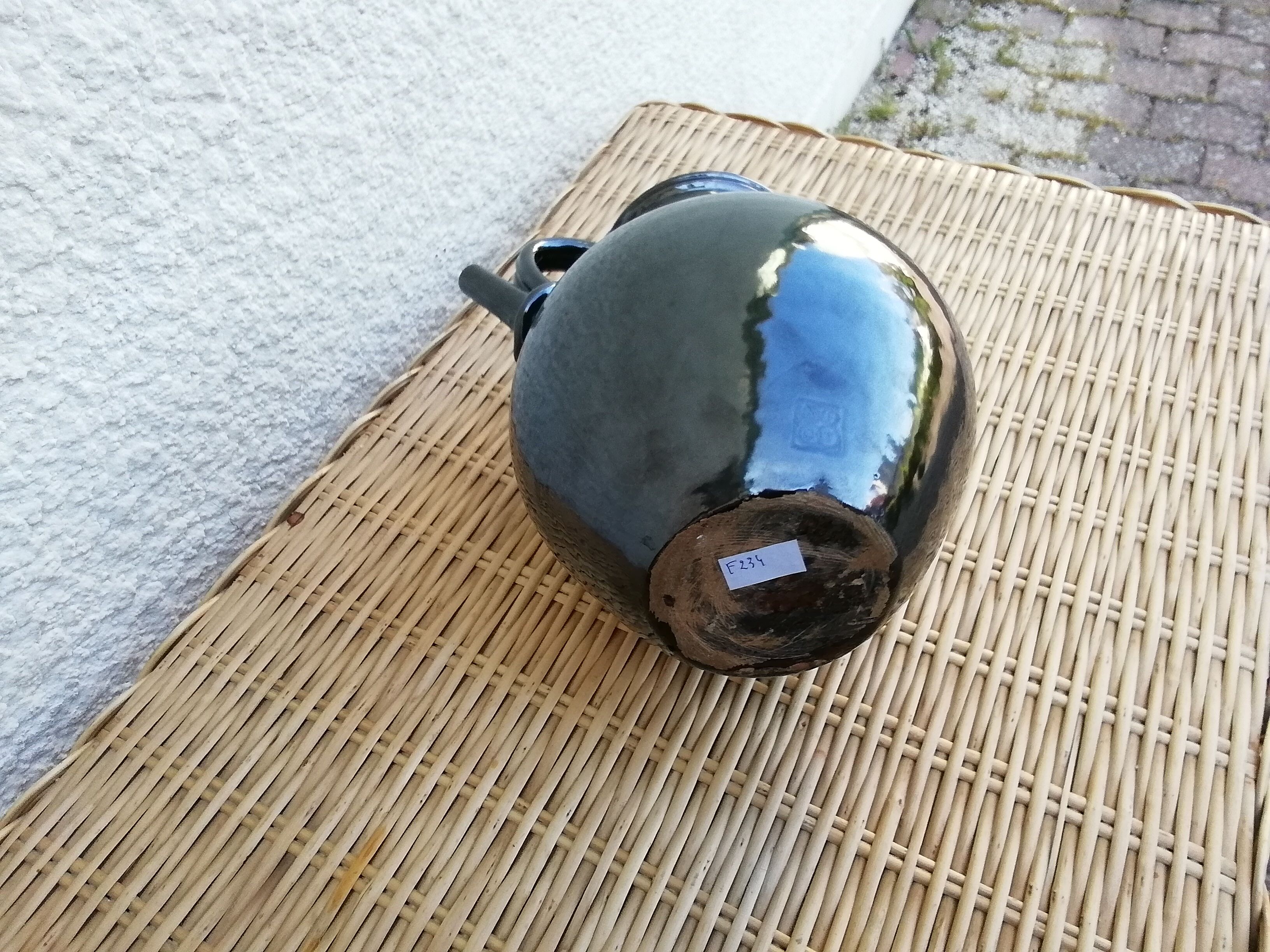 Black ceramic jug metallic Biot pottery