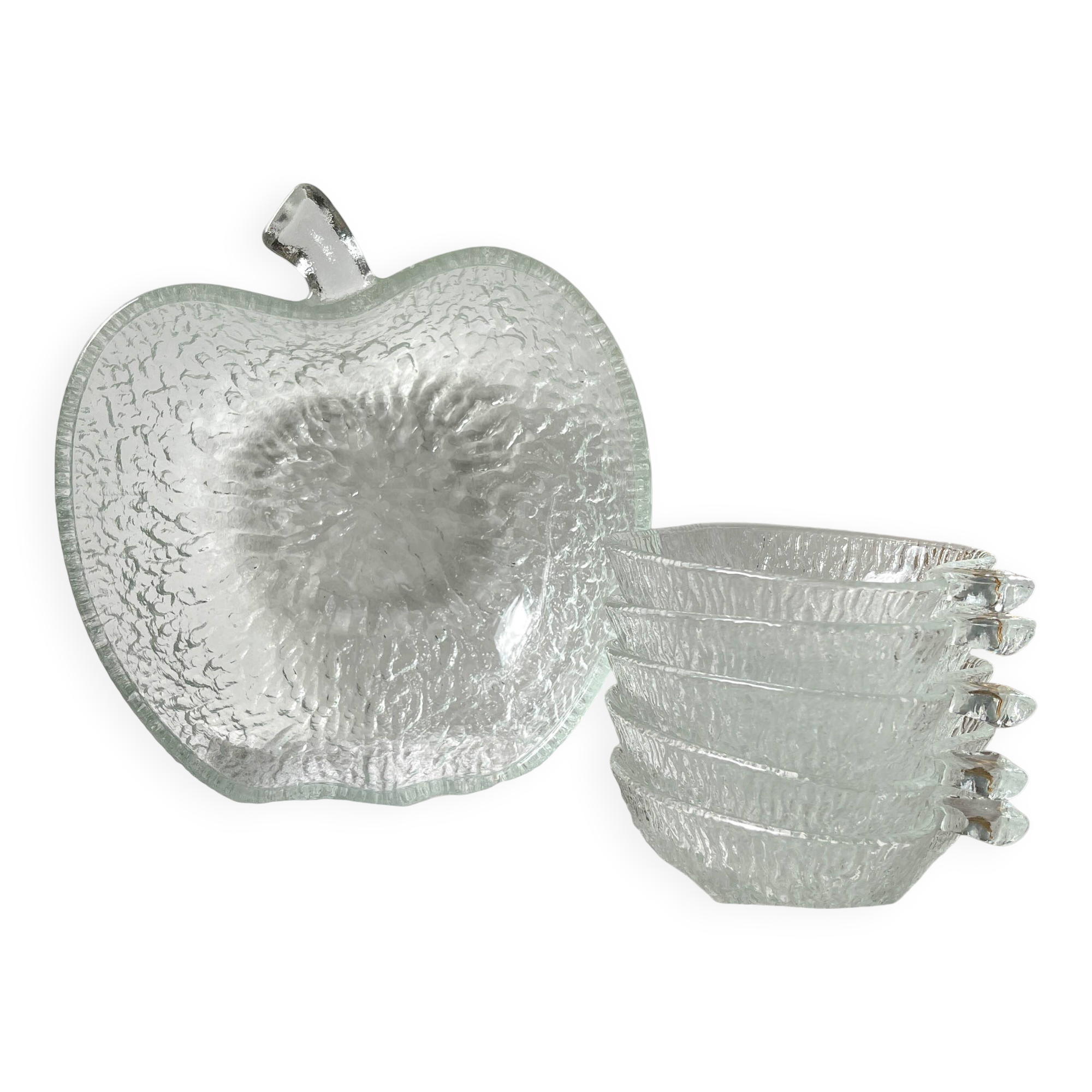Vintage glass apple dessert set – 1 salad bowl + 5 bowls