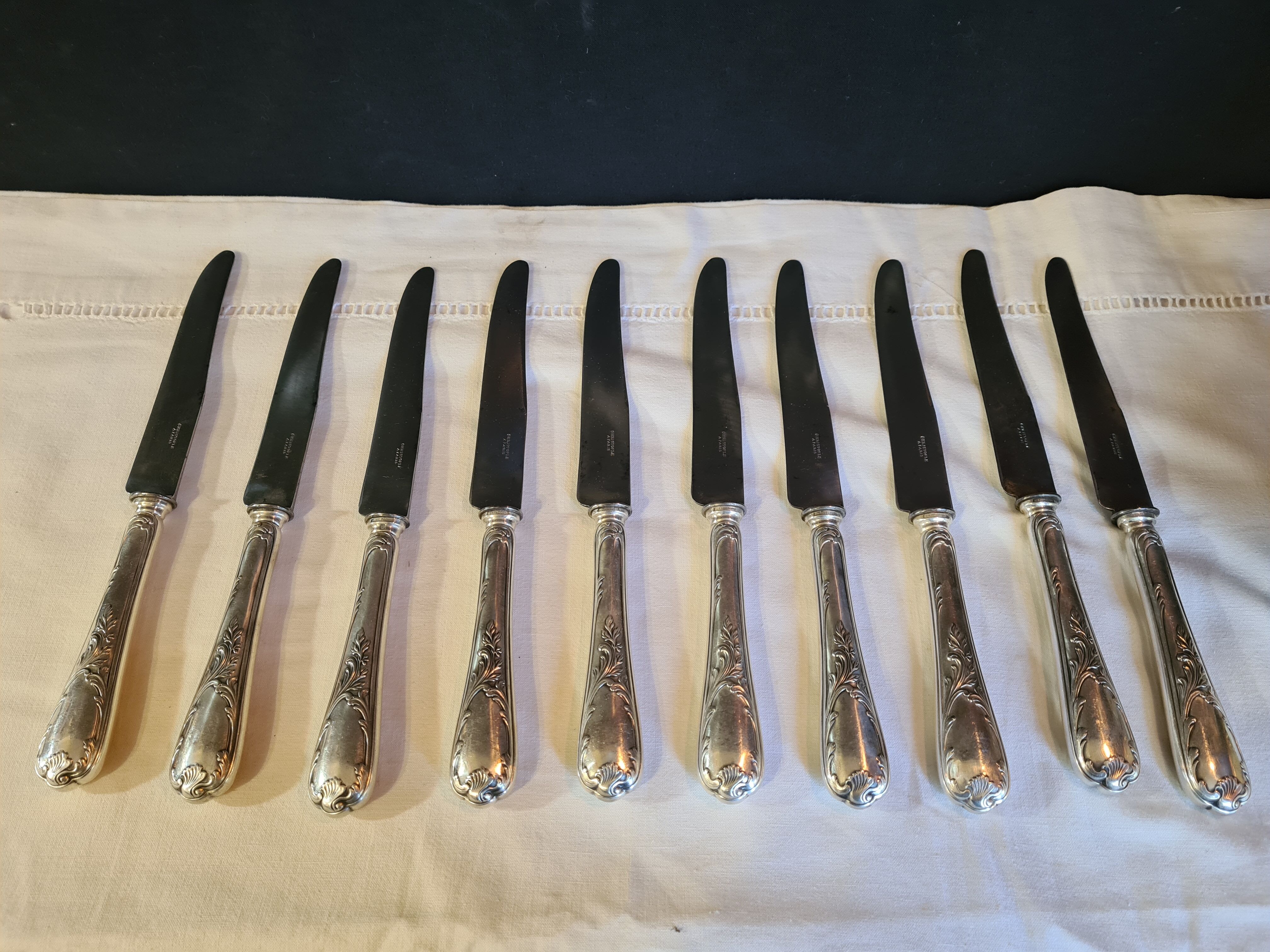 Box of 10 silver metal knives Cristofle