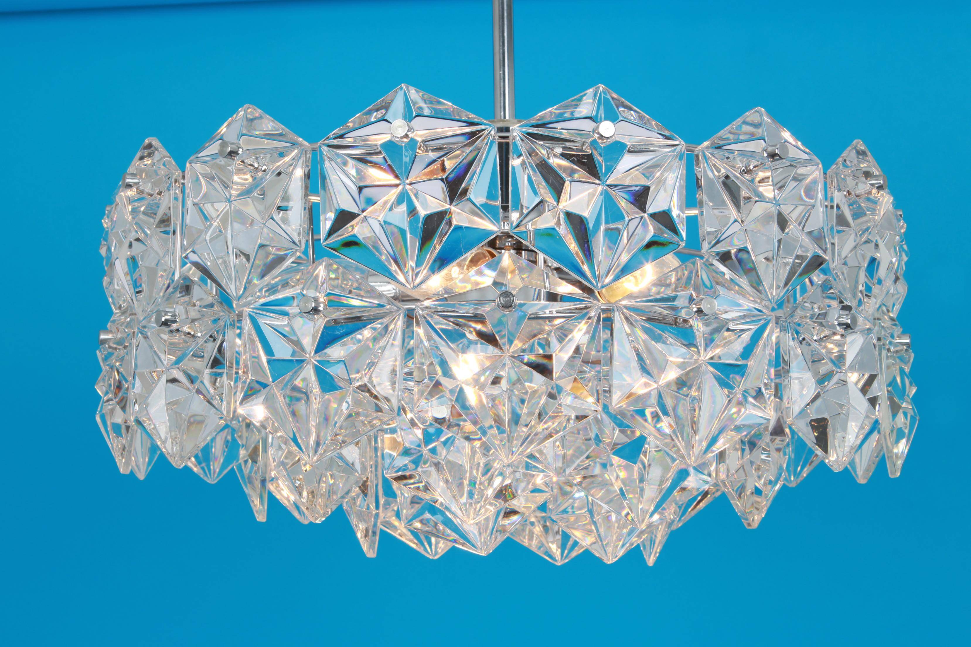 Kinkeldey suspension in chrome and crystal glass, Germany, 1970s.