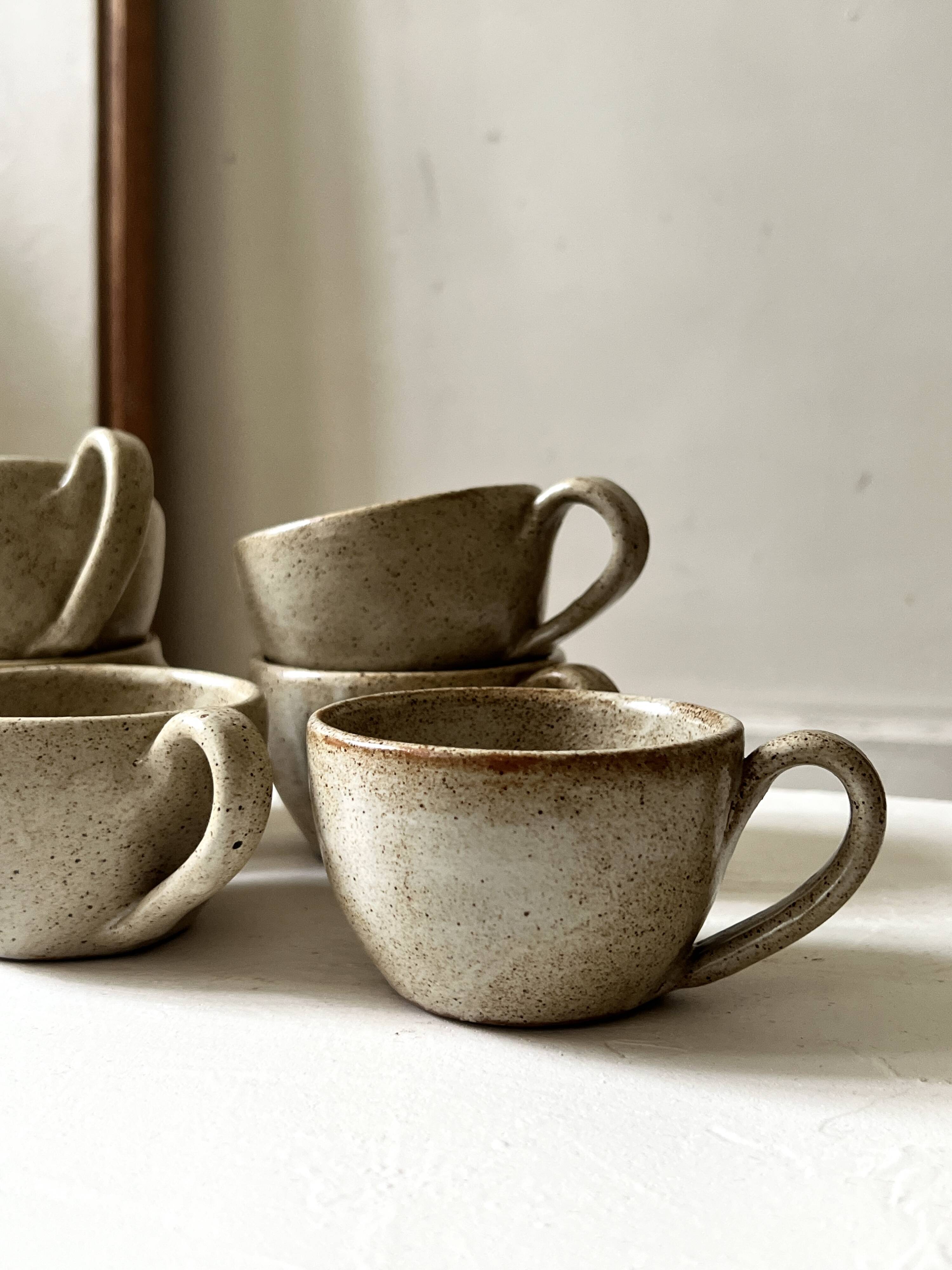 6-cup ceramic coffee service, handcrafted 1970.