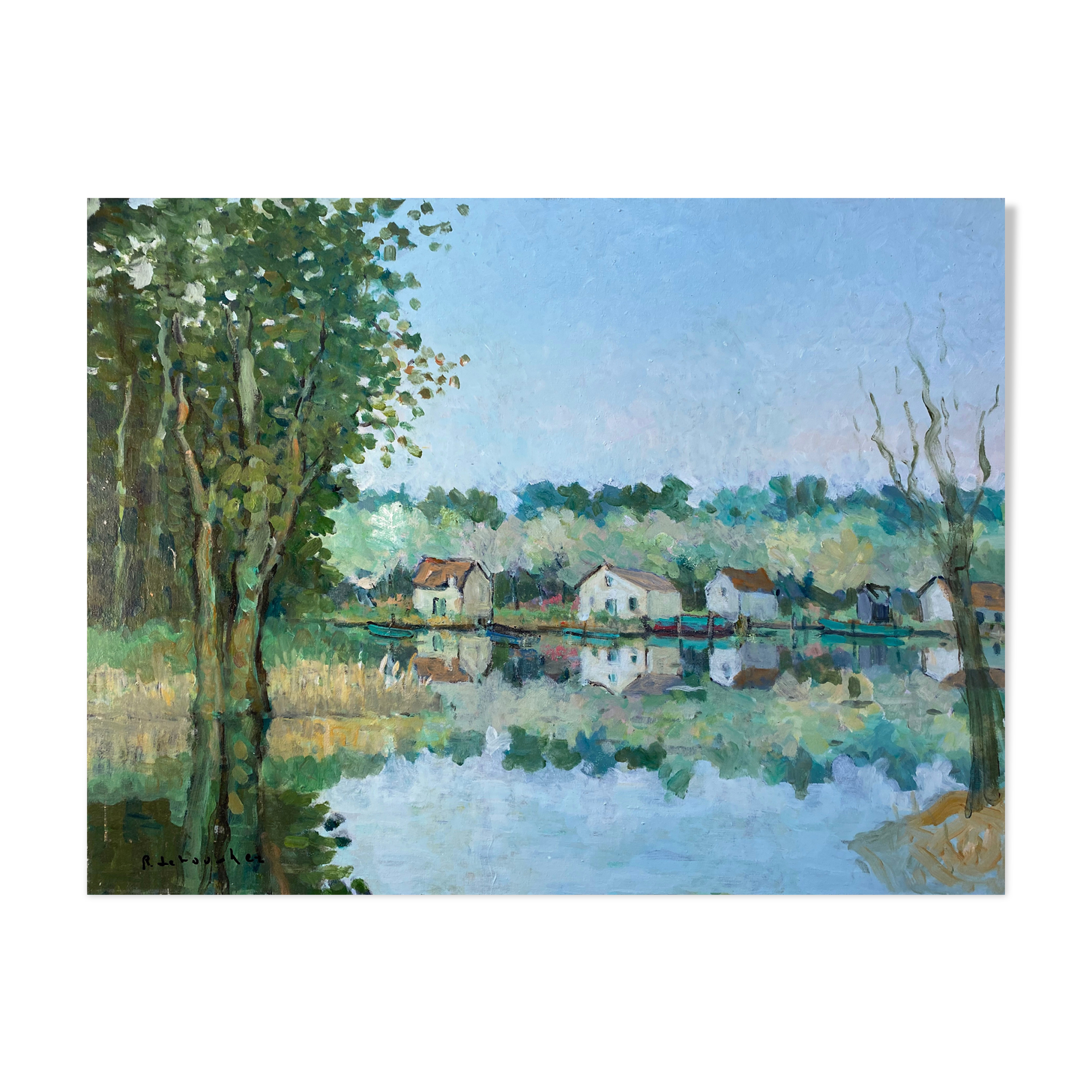 HST painting "Riverside" Marine Normandy / Brittany by Robert Leboucher