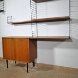 Nisse String wall shelf in walnut wood by Kajsa & Nils Strinning, mid-century shelving system, 1960s