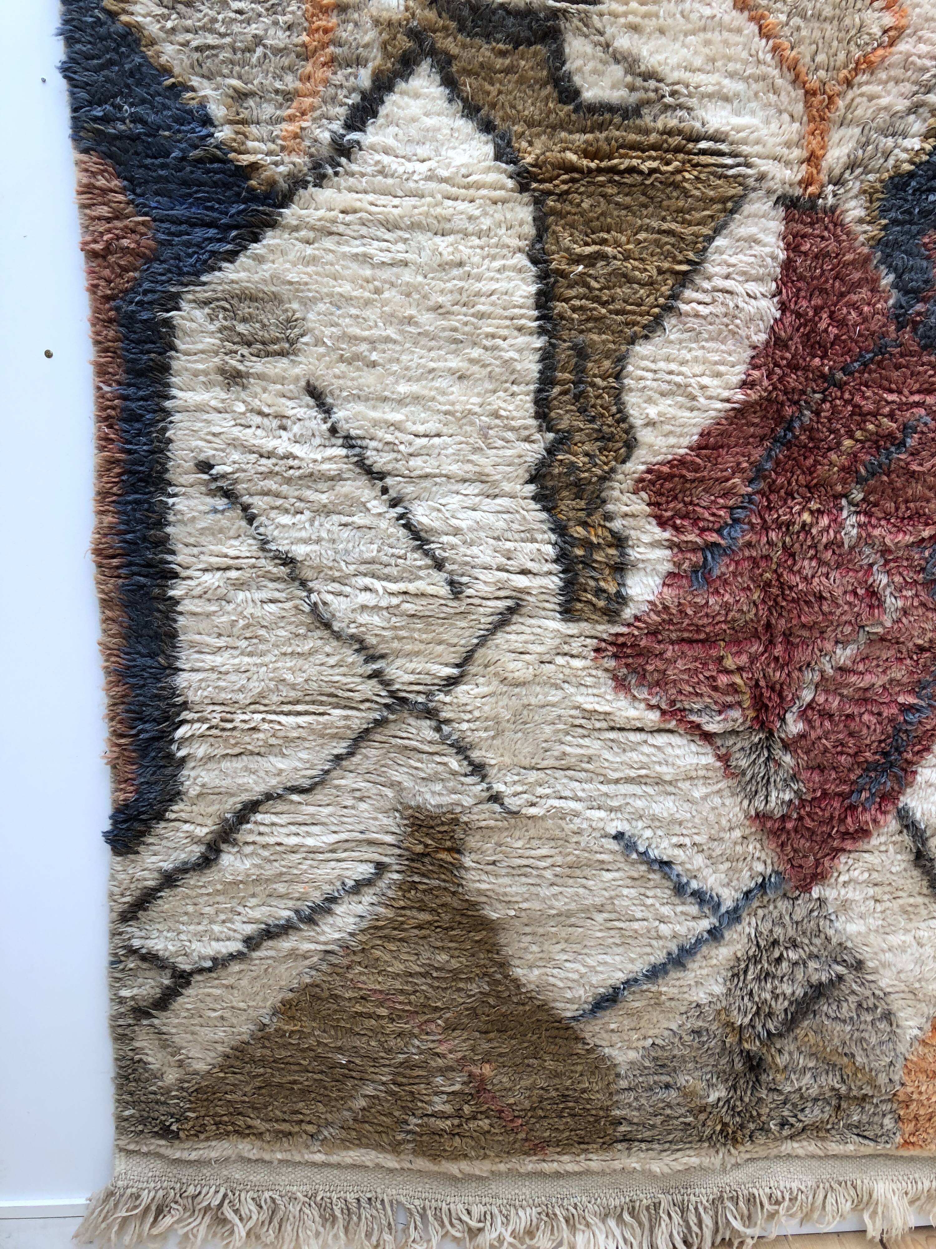 Moroccan Berber rug Boujaad ochre, blue, red and orange 2.56x1.58m