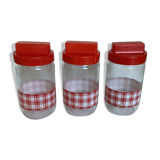3 jars red and white dish towel pattern