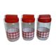 3 jars red and white dish towel pattern