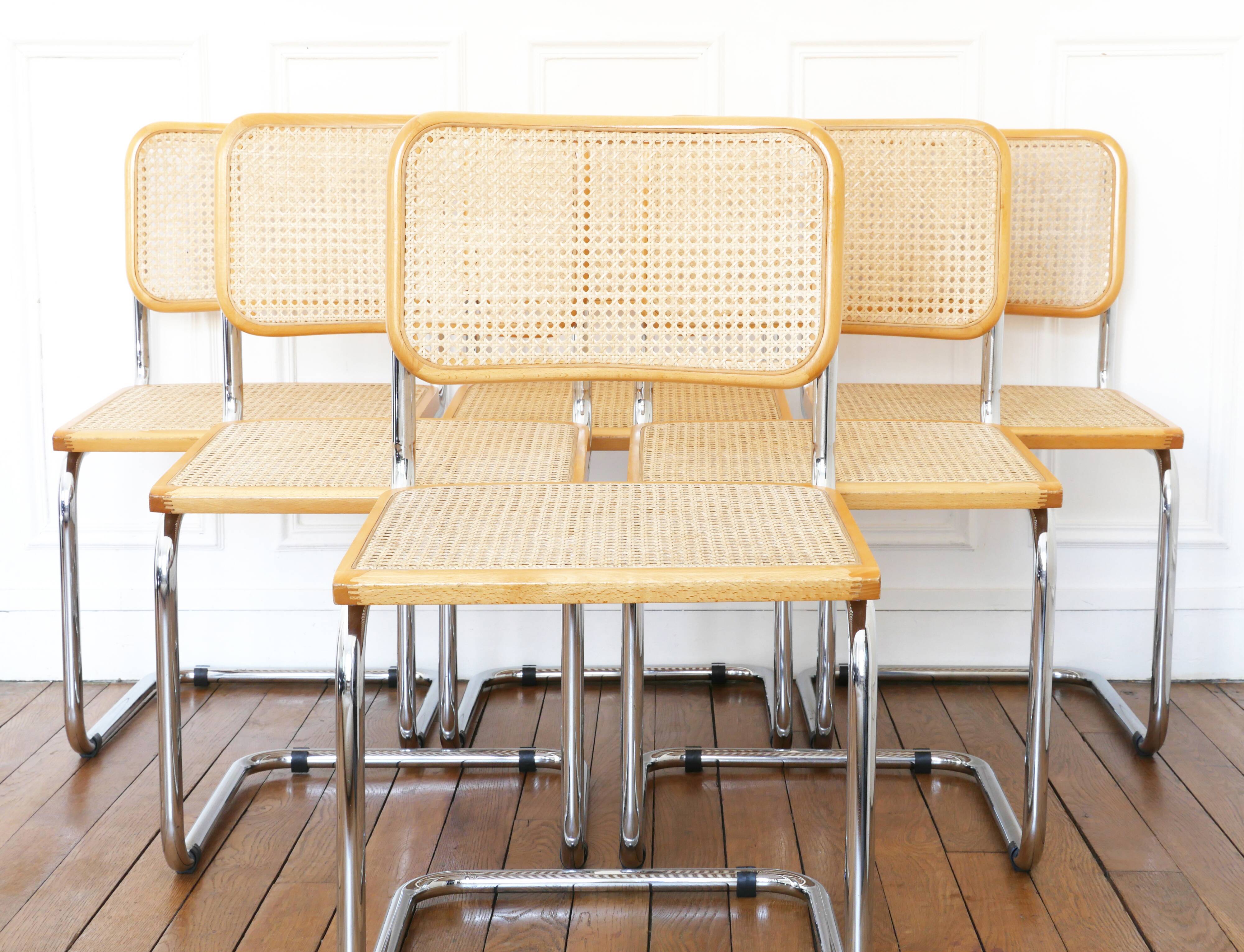 6 Cesca B32 Breuer Chairs Made in Italy - Canework of the seats redone