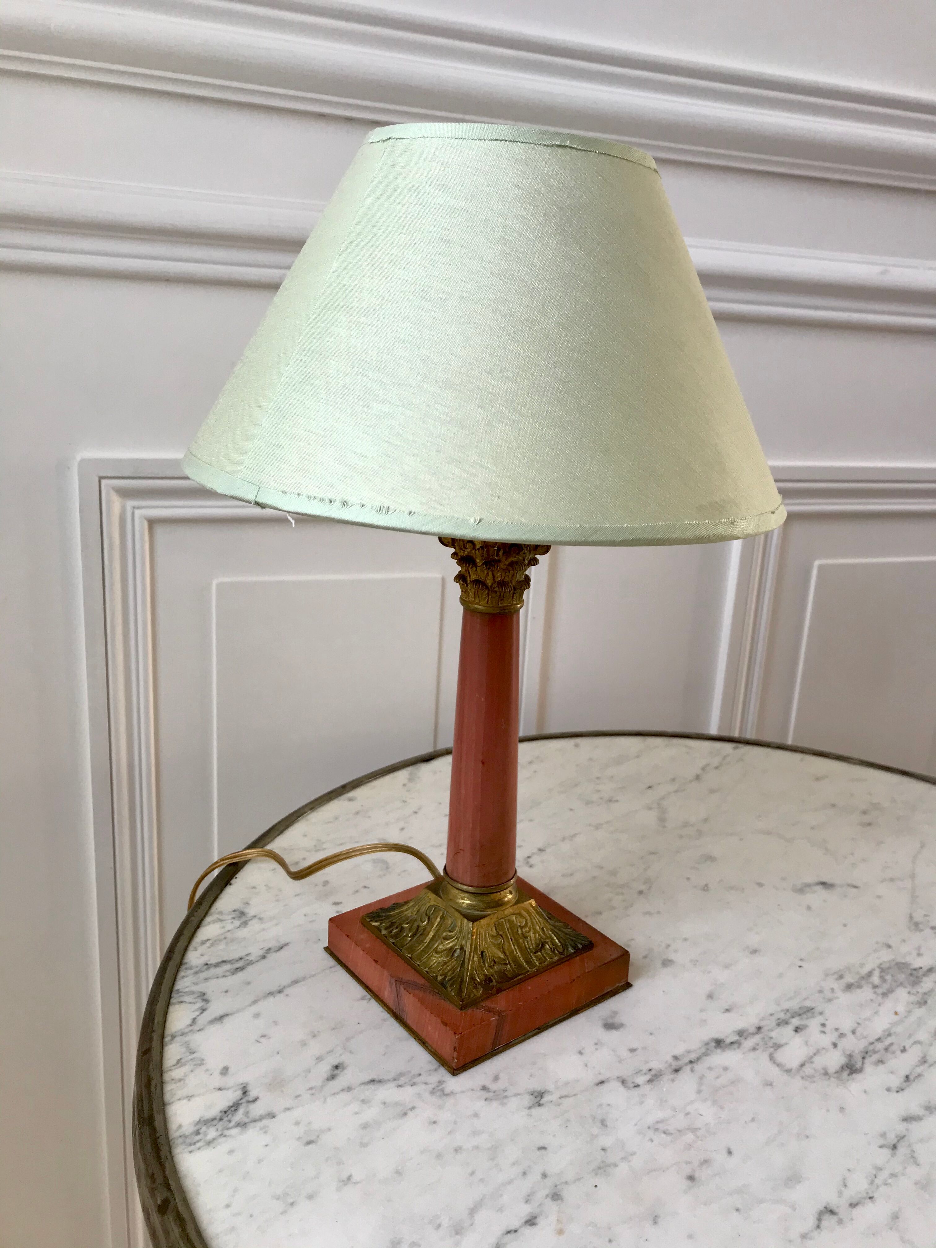 Pink lamp in marble and bronze years 30-40