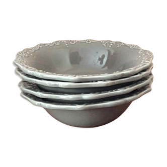 4 grey soup plates