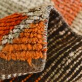 Tapis runner vintage berbère, motifs géométriques orange violet, 74x307Cm