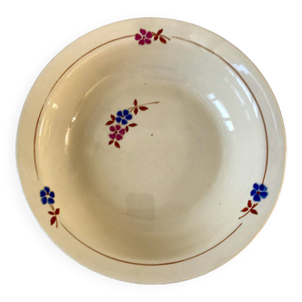 Salad bowl / hollow dish Saint Amand / Céranord hand-painted pink and blue flowers, 1940s