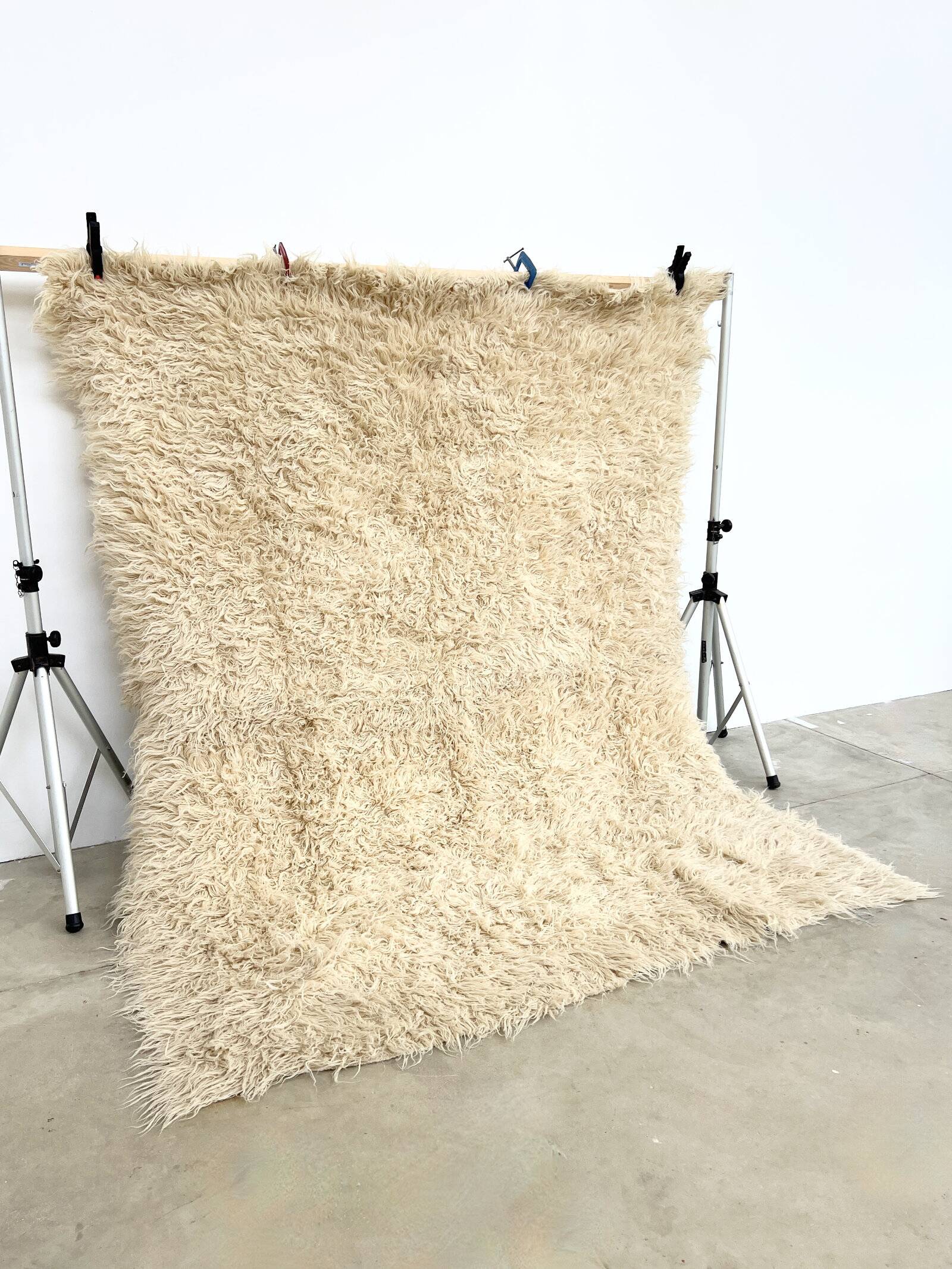 Vintage Flokati rug pure virgin wool 260 × 220 cm 1970s