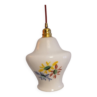 Vintage globe pendant light in opaline flower decor