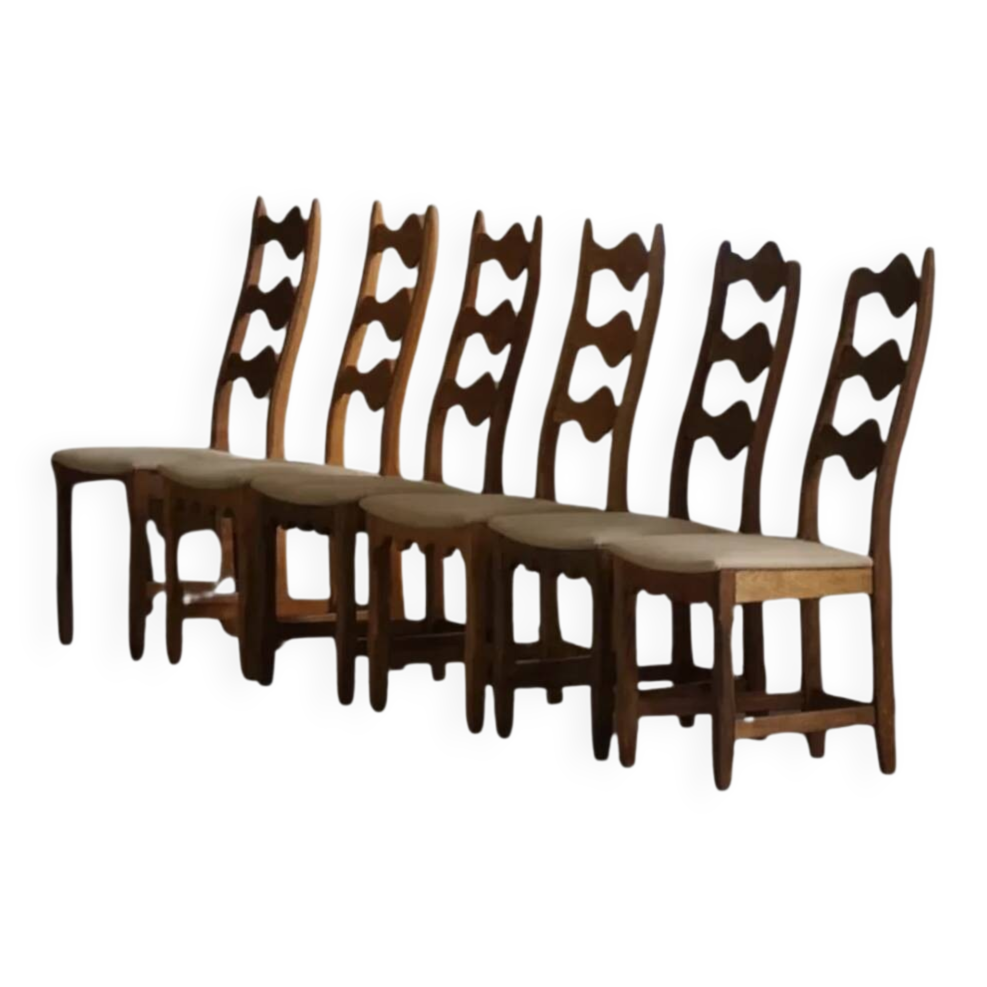 Set of 6 Henning Kjærnulf Oak Dining Chairs with Hessian Upholstery, Denmar