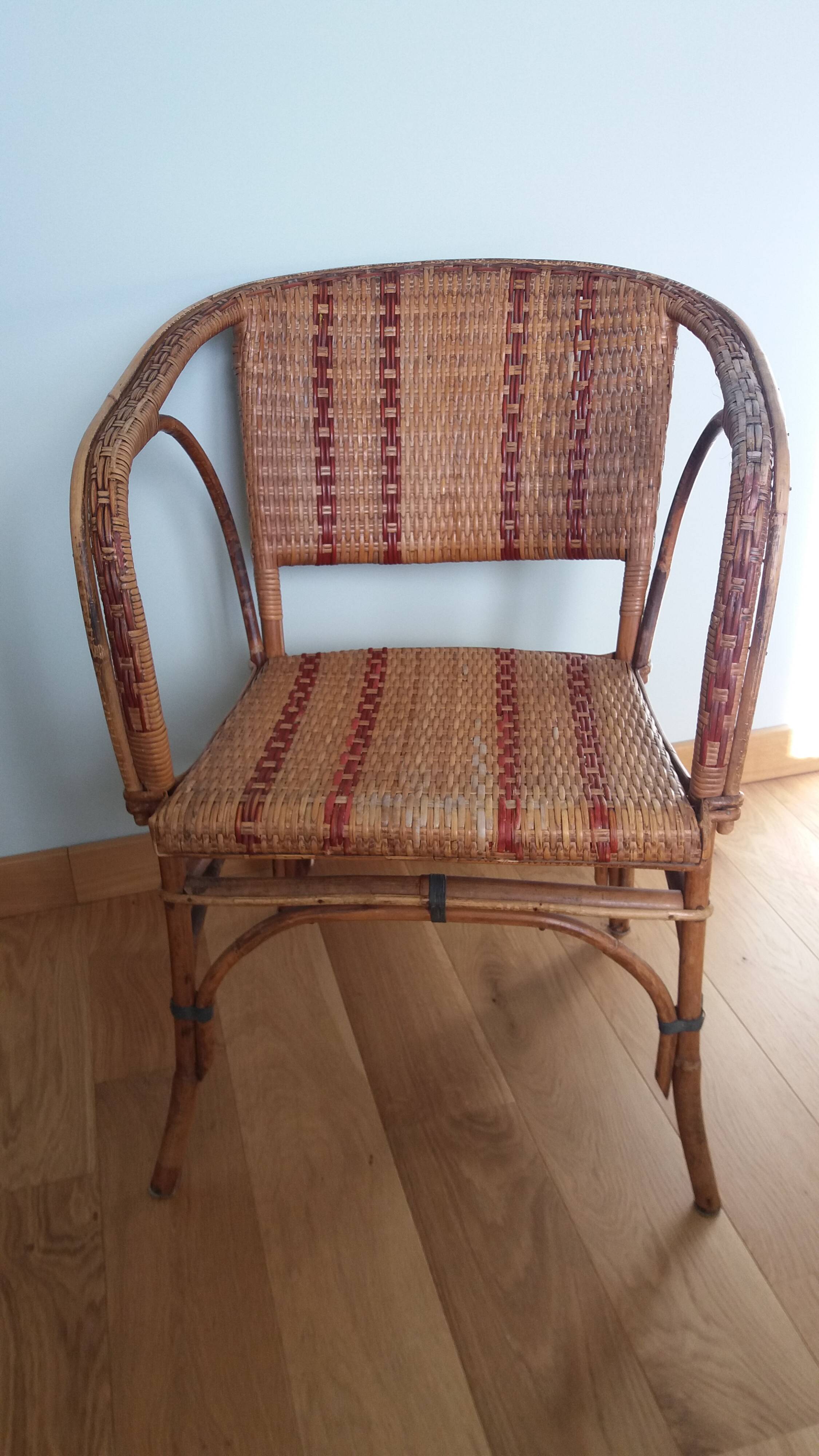 Bistro armchair in bamboo and wicker