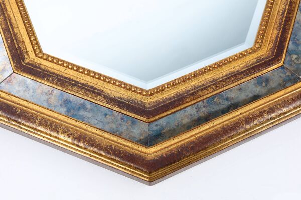 Miroir octogonal doré de Deknudt Belgique décoré de verre miroir fumé