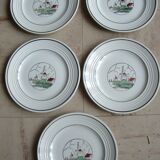 Set of 5 antique dessert plates St Amand décor Flanders