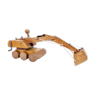 Authentic wooden toy label "Spielgut", Tractopelle, Pelleteuse